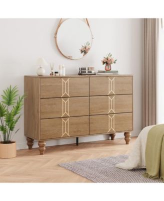 Modern Wooden 6 Drawer Dresser with Vintage Pattern Design