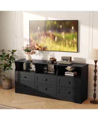 6 Drawer Dresser for Bedroom with Power Outlets & LED Light