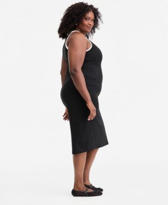 Trendy Plus Size Contrast-Trim High-Neck Sleeveless Midi Dress