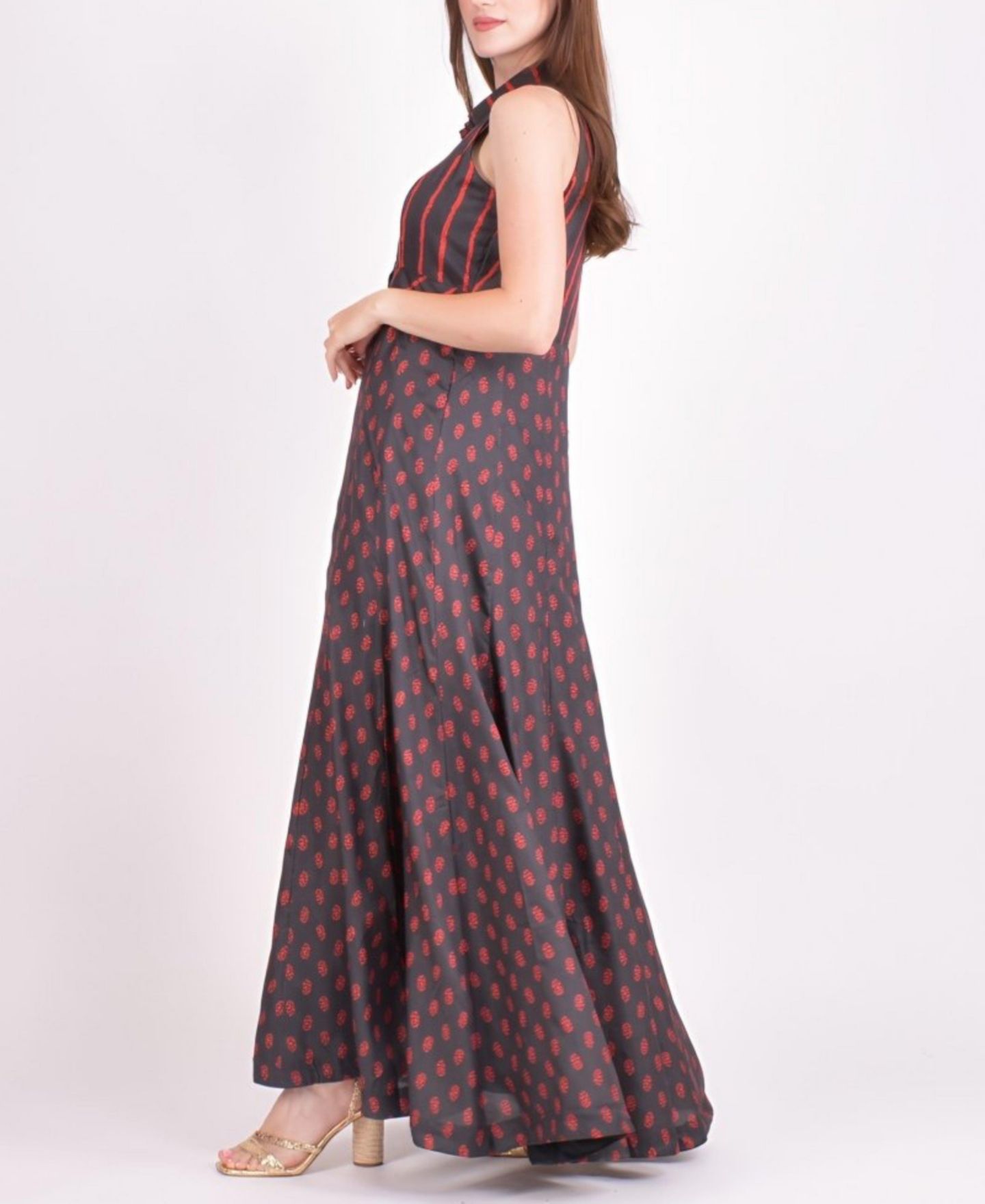 Женское платье RAAS Meher Slit Button Up Maxi, цвет: Серый — фото 4