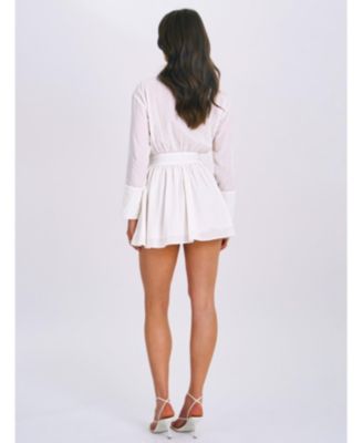 Women's Jamila White Shirt Mini Dress with Embroidered Waist Detail