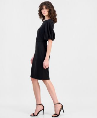 Women's Belted Puff-Sleeve Sheath Dress