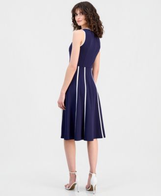Women's Contrast-Trim Sleeveless Fit & Flare Dress