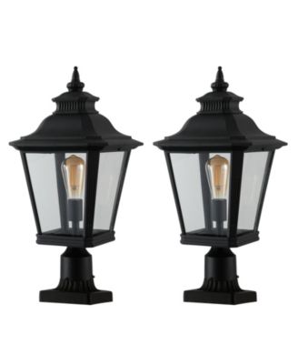 21"(H) 2-Pack Outdoor Post Lantern Light – Vintage Black Metal & Clear Glass Pillar Lamp for Garden, Gate, Driveway, and Pathway Lighting