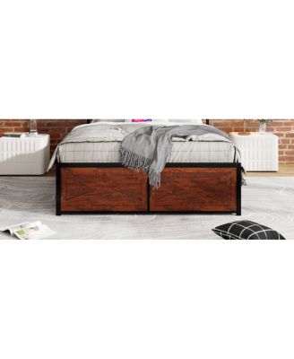 King Bed Frame with Storage Headboard & 12 Drawers, LED Lights, Metal Platform