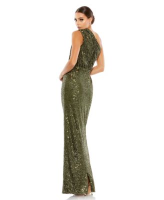 Women's Petite One Shoulder Ruched Sequin Evening Gown