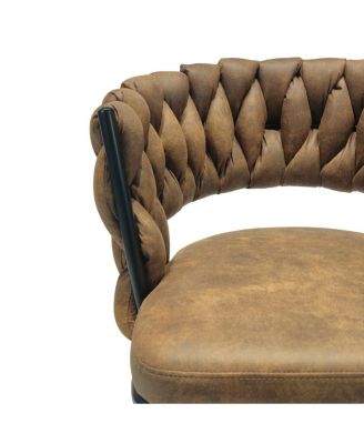 Streamdale 28" Technical Leather Woven Bar Stool Set of 2 (Brown