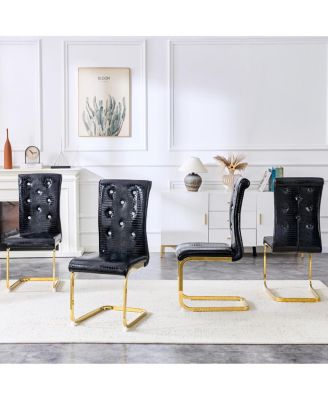 Streamdale Set of 2 Retro Alligator Upholstered Dining Chairs with Crystal Buckle & Gilded Legs