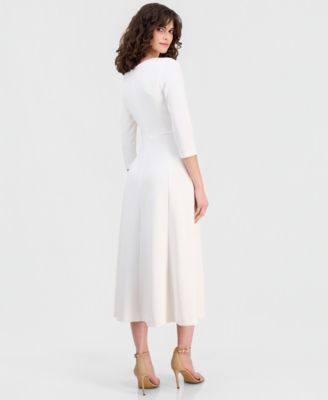 Women's Asymmetric-Neck 3/4-Sleeve Midi Dress