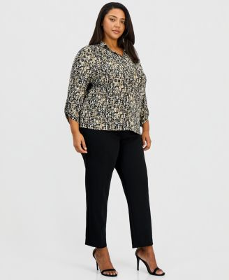 Plus Size Scrunched-Sleeve Knit Top