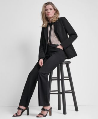 Women's Newspaper-Print One-Button Blazer