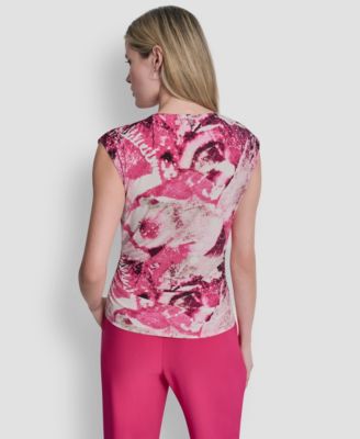 Women's Asymmetric Neck Cap-Sleeve Top