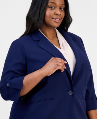 Plus Size 3/4-Sleeve One-Button Jacket