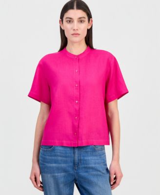 Women's Linen Mandarin-Collar Shirt