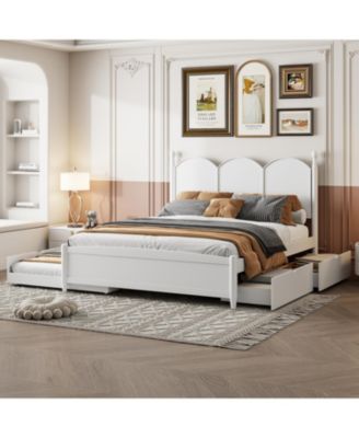 Queen Size Platform Bed With with 2 Big Drawers, Twin XL Size Trundle, White