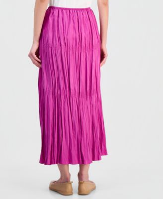 Women's Silk Solid-Color Smocked Tiered Skirt