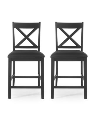 Farmhouse X-Back Faux Leather Counter Stool Set (Set of 2)