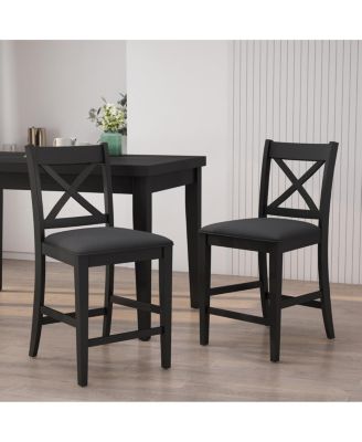 Farmhouse X-Back Faux Leather Counter Stool Set (Set of 2)