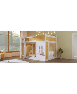 Full over Full Bunk Bed with Storage Shelves, Window, and Two Doors