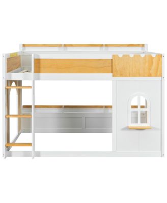 Full over Full Bunk Bed with Storage Shelves, Window, and Two Doors