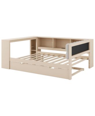 Wood Full Platform Bed w/Storage, Trundle, Charging Station, Upholstered Headboard