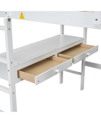 Streamdale Full Size Loft Bed with Desk, Drawers & Shelves, White
