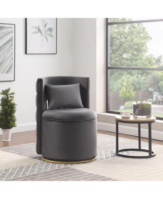  360° Swivel Velvet Accent Chair with Storage & Gold Base