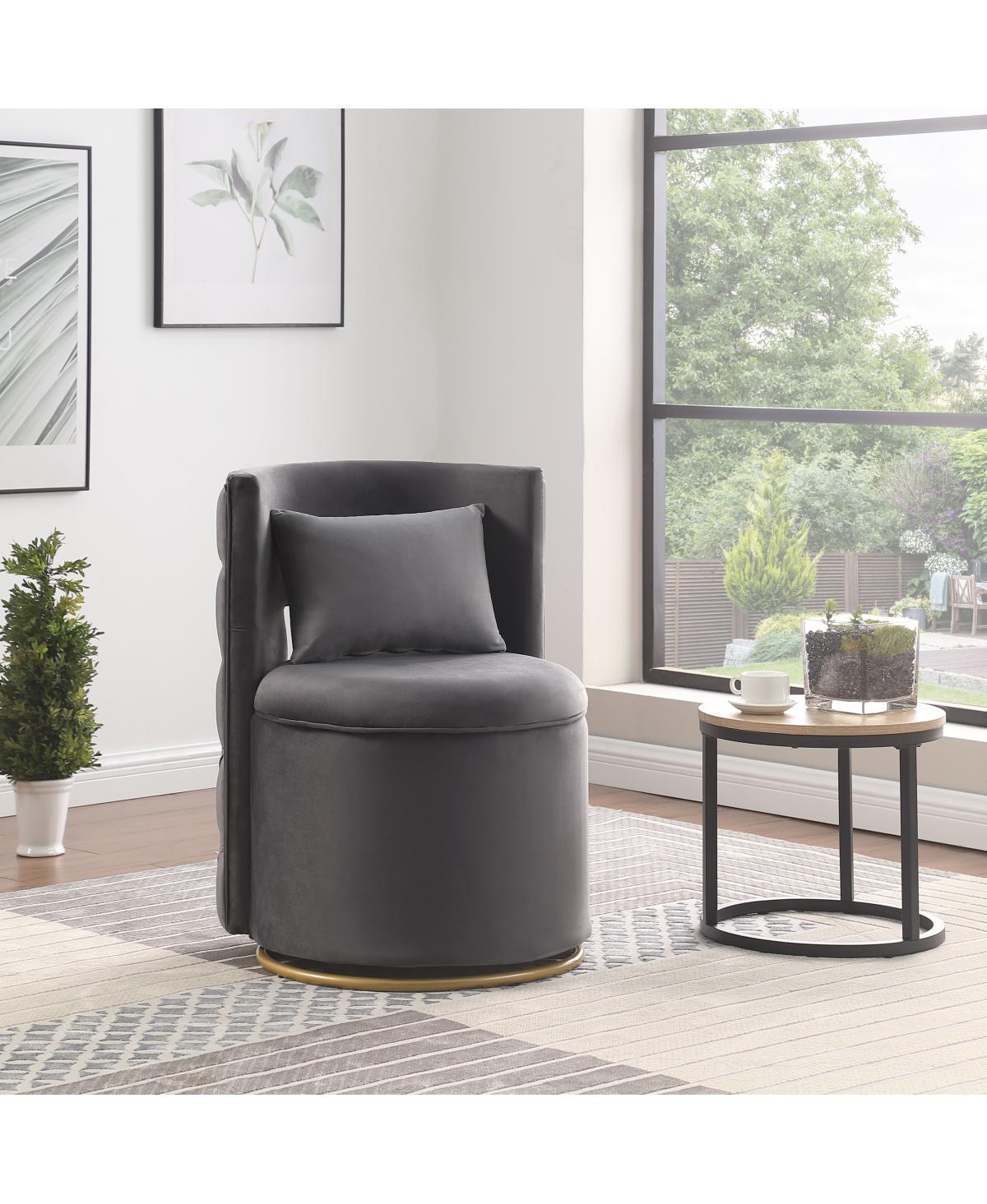 Streamdale Furniture 360° Swivel Velvet Accent Chair with Storage & Gold Base
