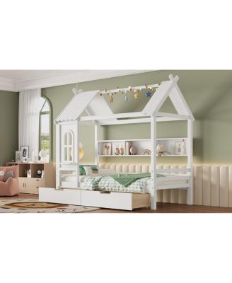 Streamdale Twin House Bed with Storage Drawers and Window, Solid Wood