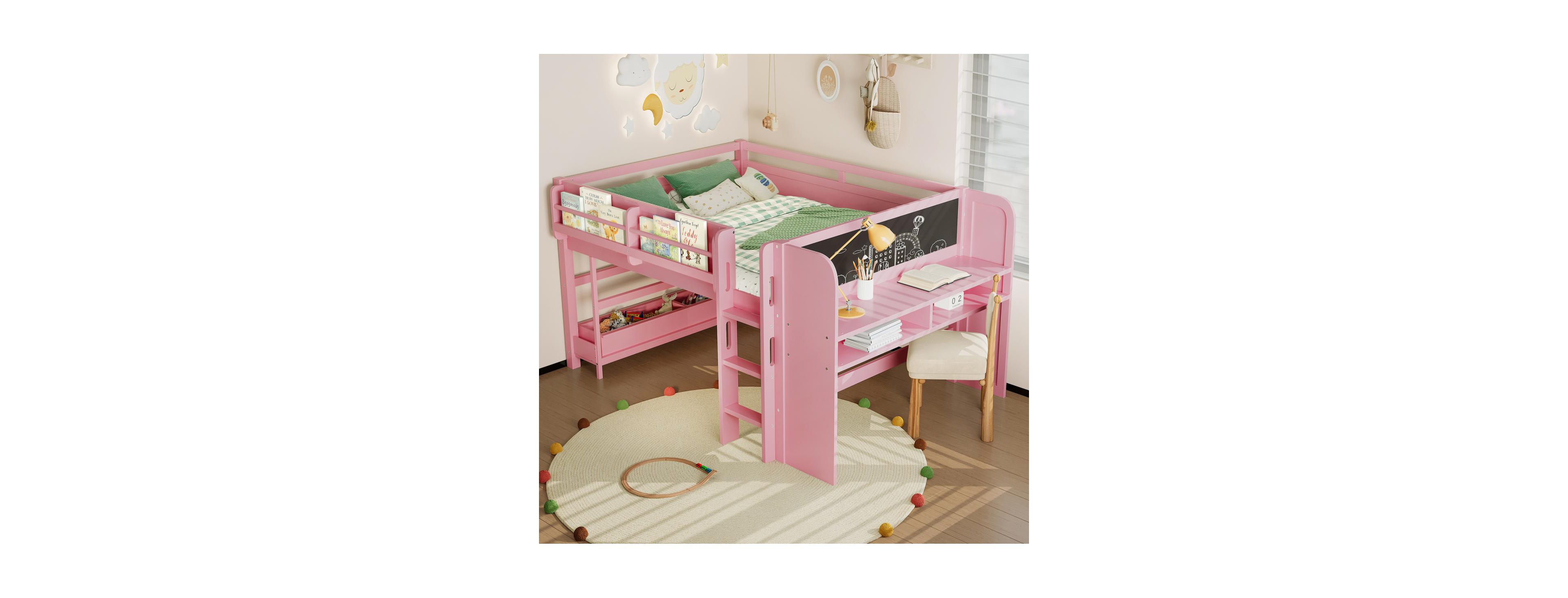 Streamdale Furniture Full Loft Bed with Multi-storage, Solid Wood Low Loft Bed with Desk