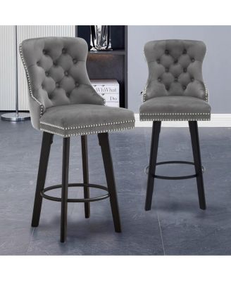  Modern Velvet Swivel Bar Stools with Ring - Dark Gray (2pcs