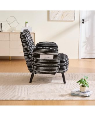  Modern armchair with sanded fabric, side pocket, solid wood legs