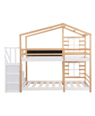 Twin over Twin Bunk Bed House Bed with Storage Ladder Platform Bed
