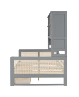  Full Size Wooden Daybed With 2 Drawers, and All-in-One Cabinet and Shelf, Gray