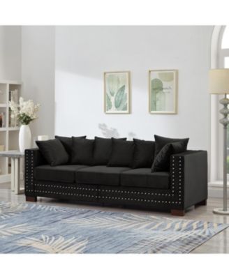  Modern Velvet Sofa - Silver Nails, Square Armrest