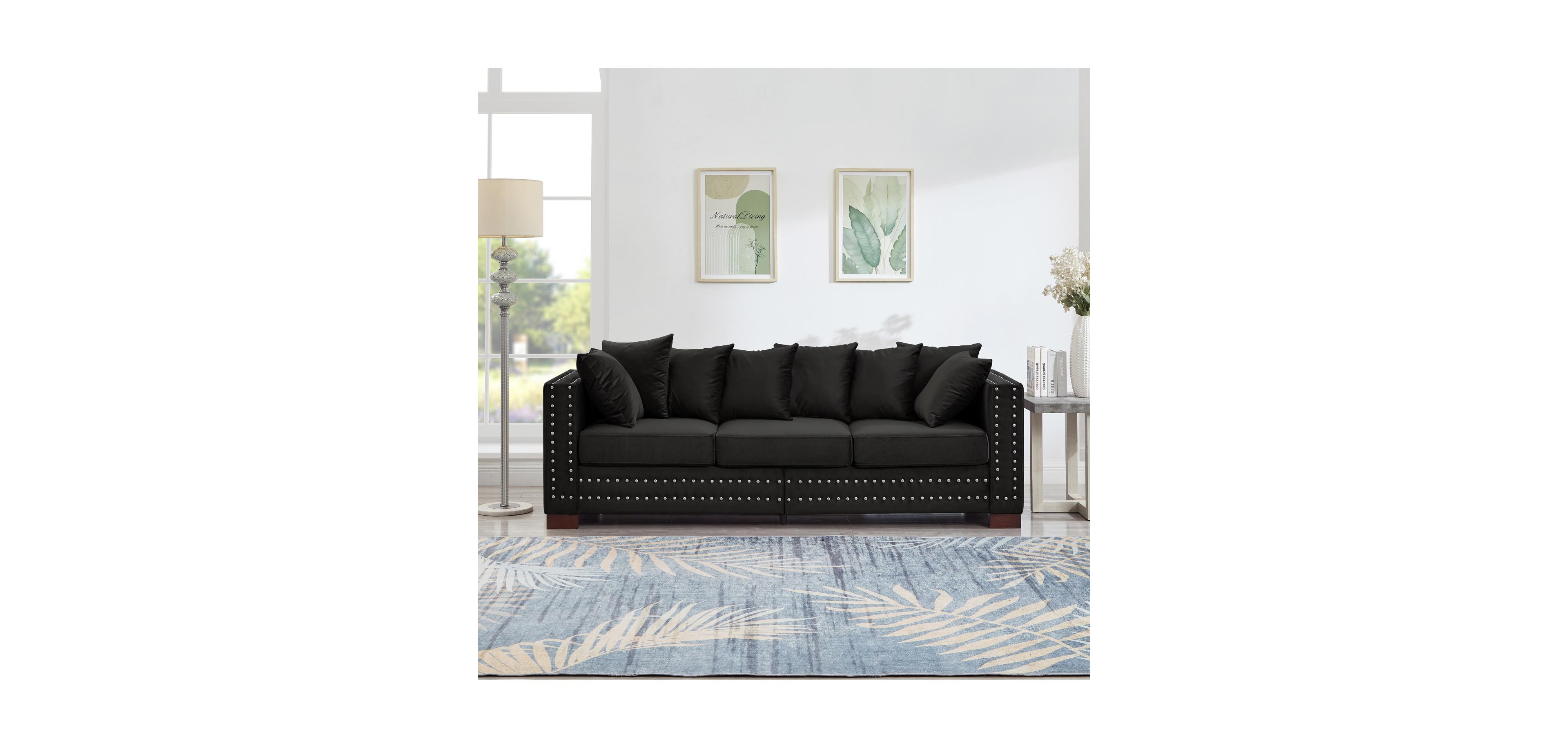 Streamdale Furniture Modern Velvet Sofa - Silver Nails, Square Armrest