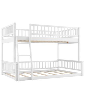 Full XL over Queen Bunk Bed with Ladder and Guardrails, White