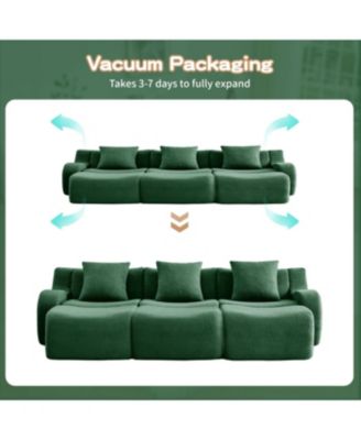 Three-Seat Boneless Sofa, Teddy Fabric, No Assembly, Curved Armrest