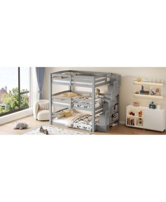 Full Size Triple Bunk Bed with Storage Staircase, Separate Design