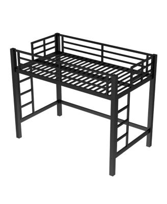Metal Loft Bed with Ladder and Guardrails