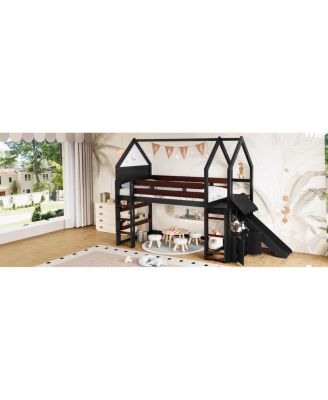 Twin Loft Bed with Bookshelf, Slide, and Safety Rails