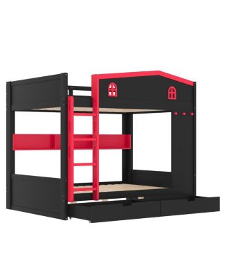 Queen Bunk Bed with Storage, Solid Wood