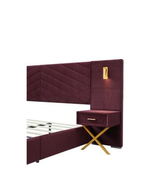 King Size Velvet Bed Frame with Tufted Wingback Headboard