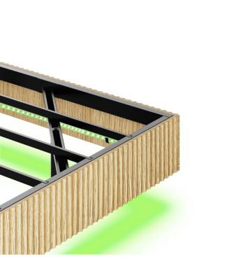 Oak Queen Floating Bed with Charging Station & LED Lights