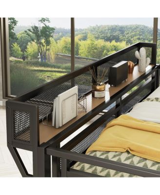 Streamdale Queen Loft Bed with Desk, Stairs, Charging Station & Light, Black