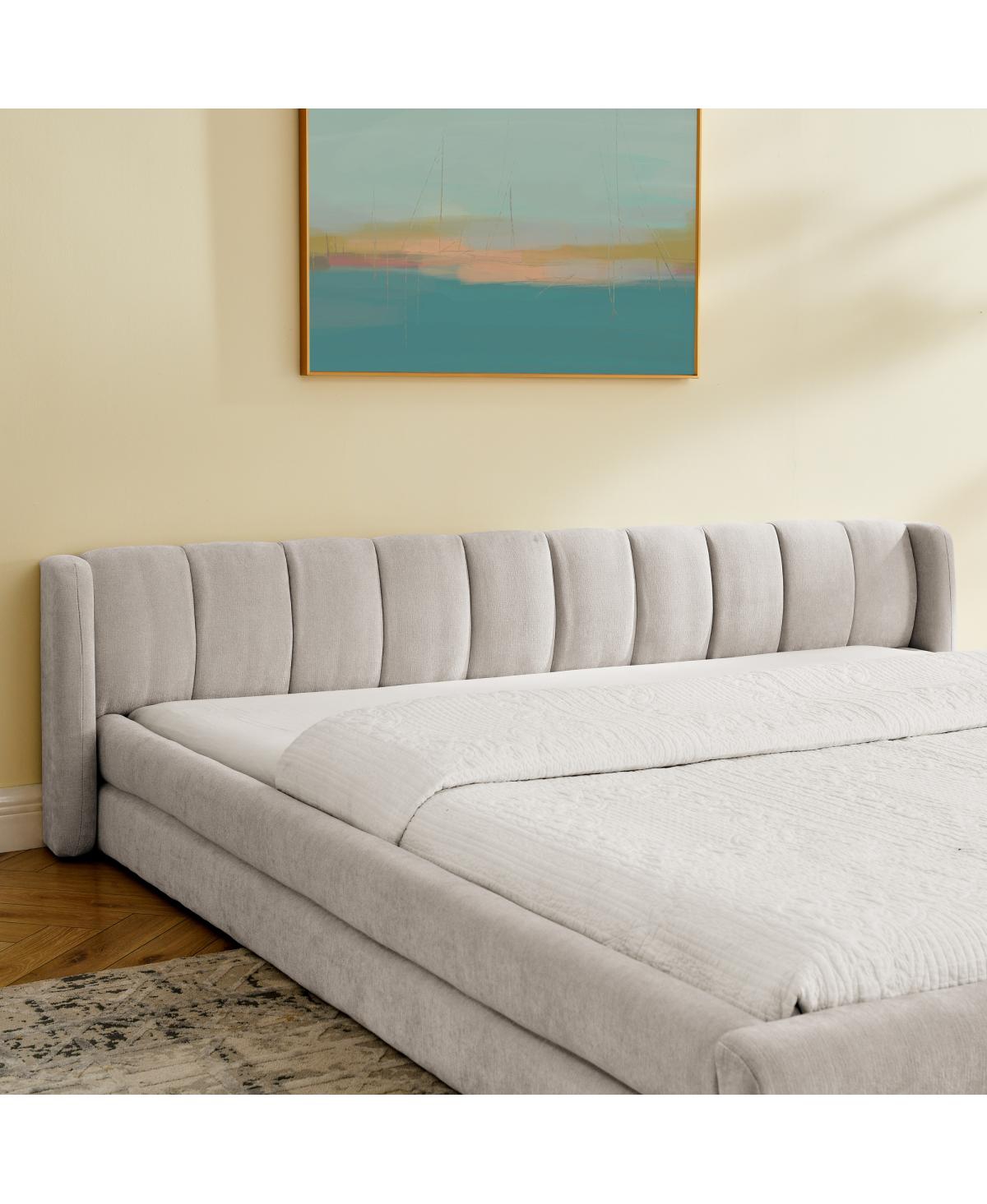 Streamdale Furniture King Size Chenille Upholstered Bed Frame with Headboard - (88"87"23")
