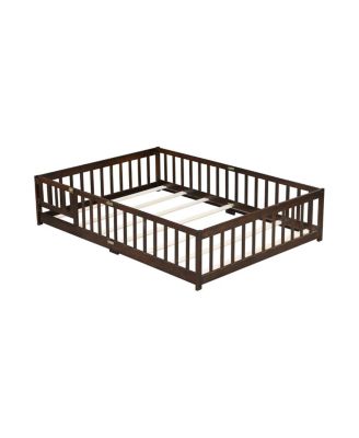  Full Size Floor Bed with Fence, Door, and Safety Guardrails