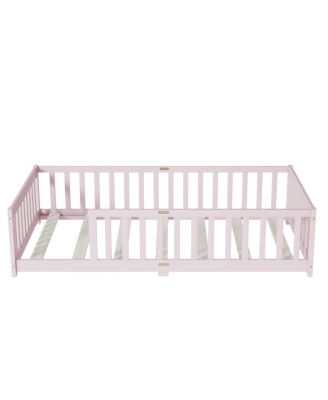 Streamdale Twin Size Floor Bed with Fence, Pink