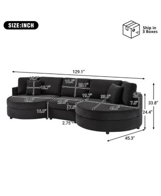 3-seater 129" Curved Upholstered Sofa Couch, Dark Gray