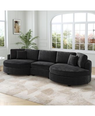 3-seater 129" Curved Upholstered Sofa Couch, Dark Gray